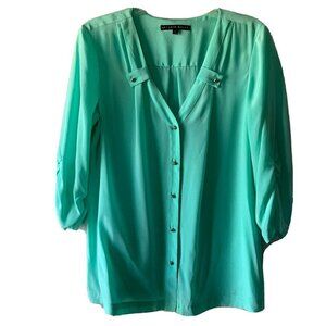 antonio melani top 3/4 Sleeve Teal Silk Blouse Size M